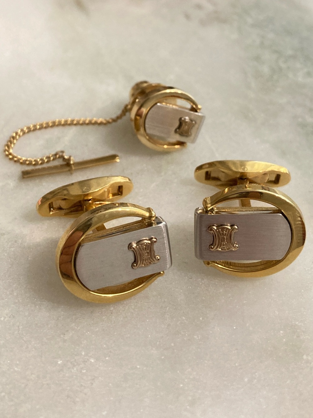Celine Cuff Links + Tie Tack Set Vintage
